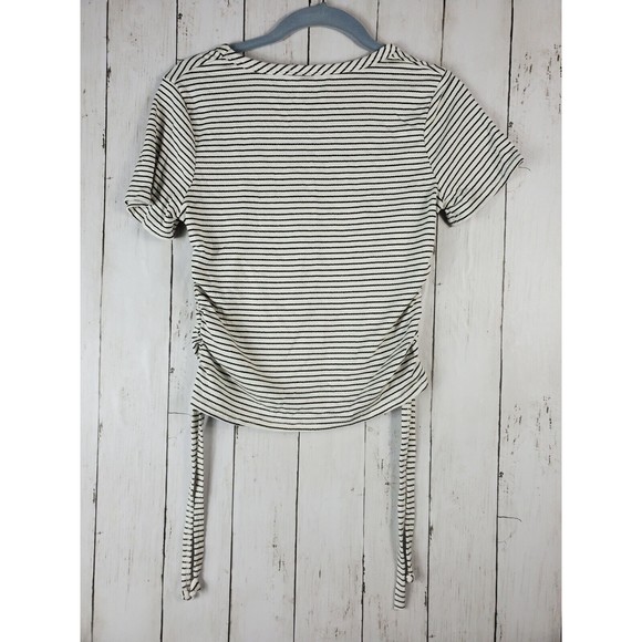 OLIVIA RAE Top Size Medium Striped White Black Scoop Neck Rouched Rayon - Picture 2 of 6